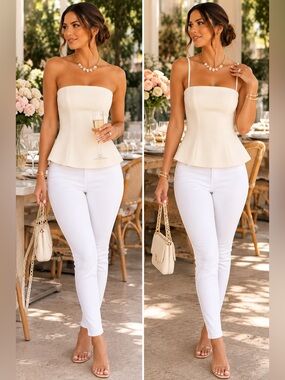 NWT Abercrombie & Fitch Cream Ivory Peplum Strapless Top S Convertible Bridal